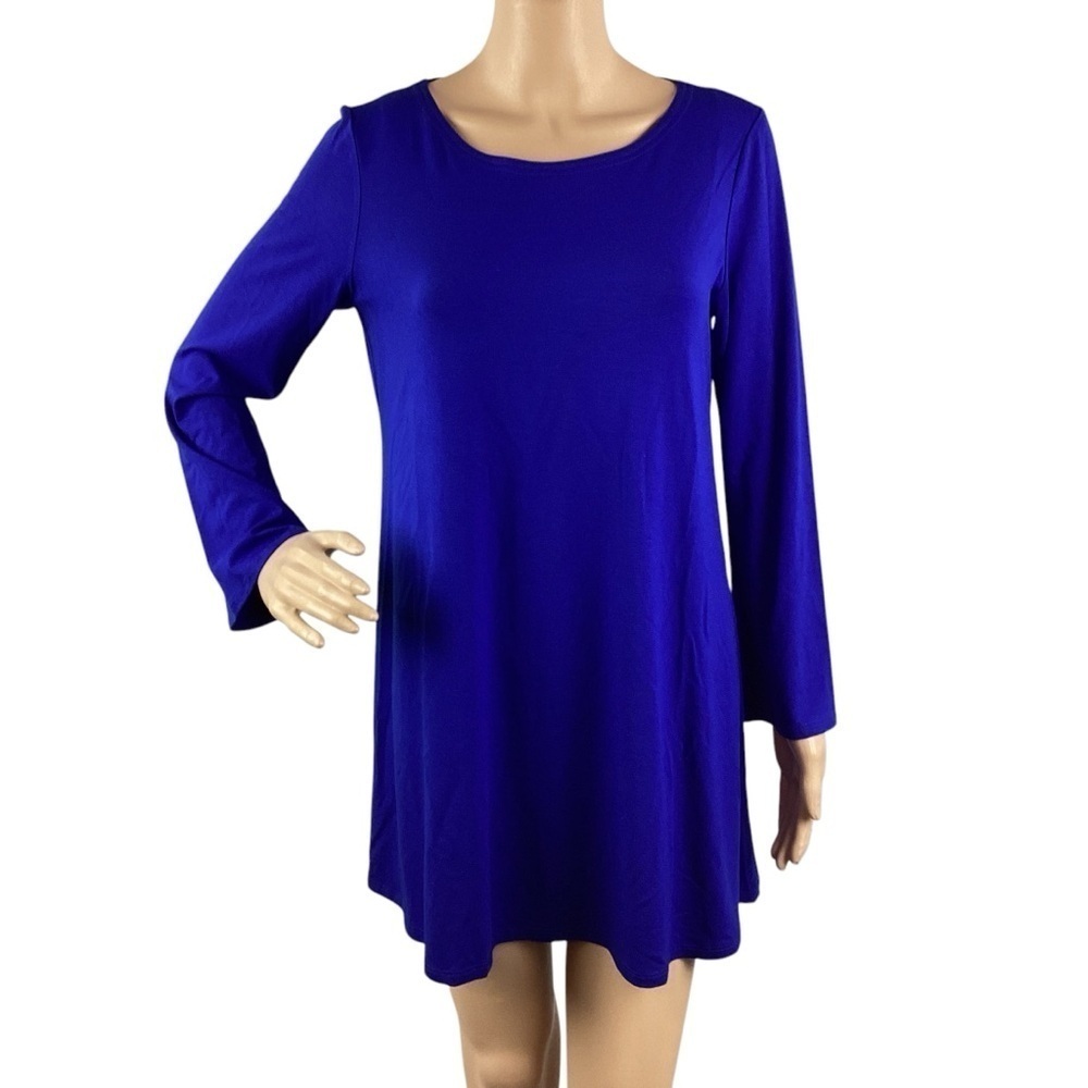 Eileen Fisher Blue Stretch Knit Mini Dress Size S Long Sleeve